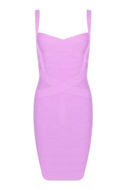 Violet Purple Sweetheart Neck Cross Strap Waist Bandage Bodycon Mini Dress