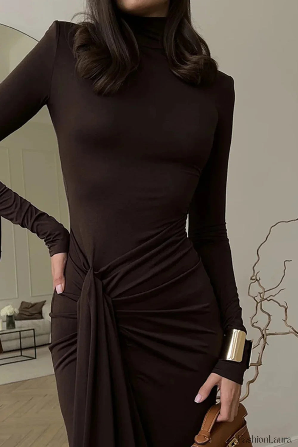 High Neck Patchwork Tie Maxi Dress