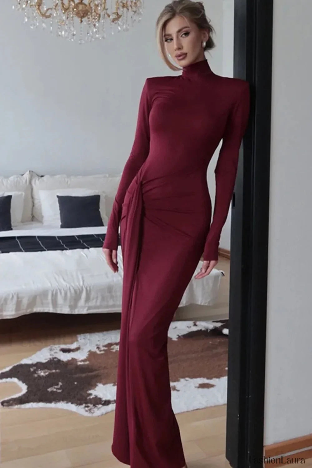 High Neck Patchwork Tie Maxi Dress