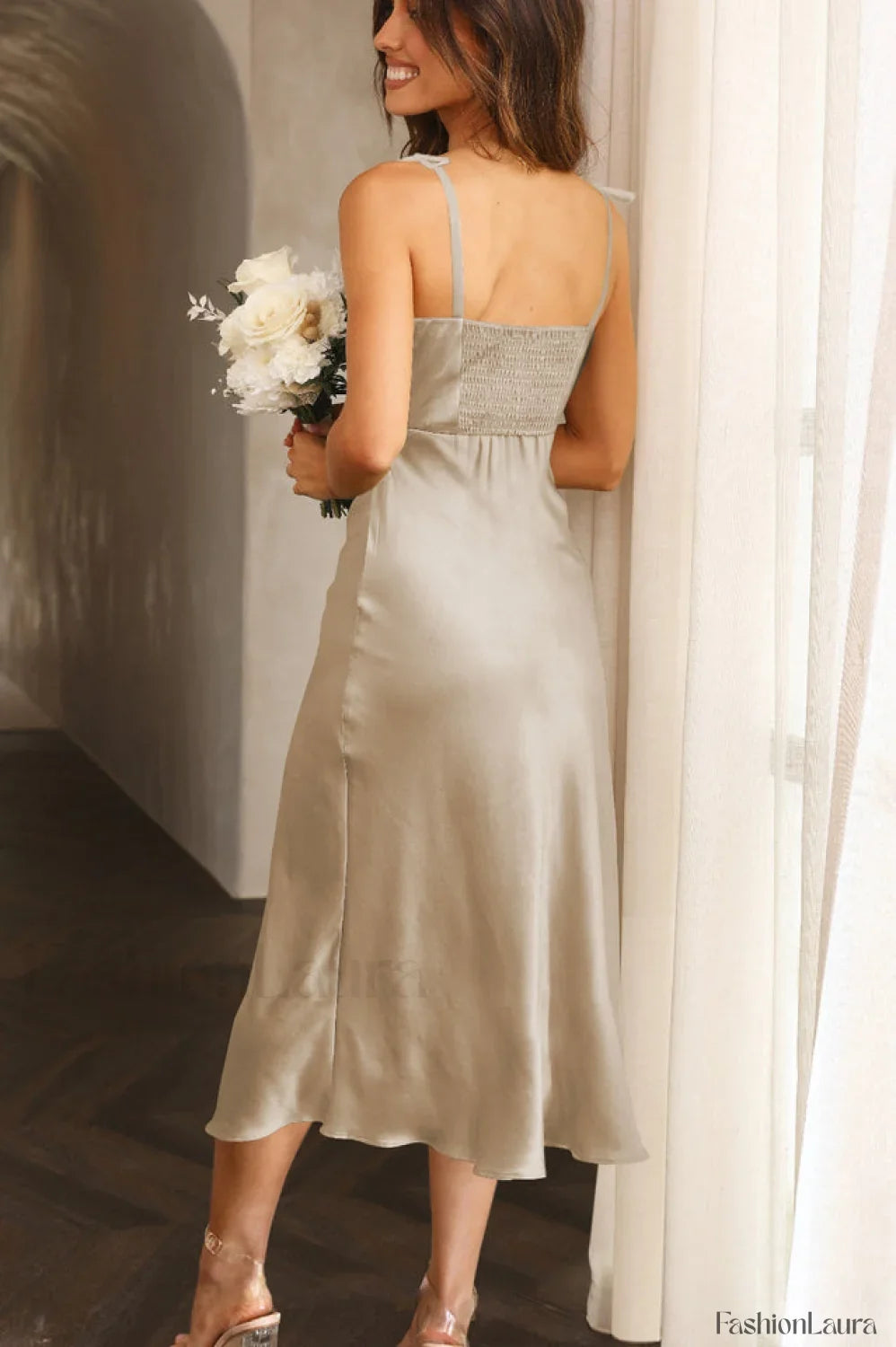 High Waist Stylish Satin Wrap Dress