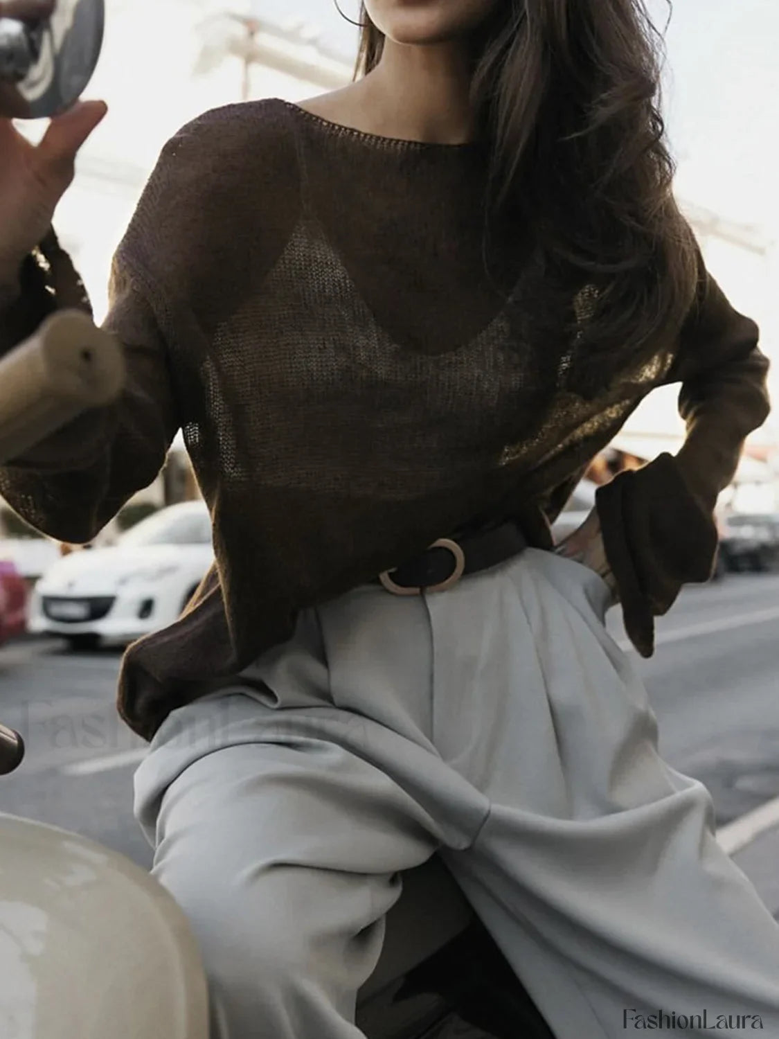 Hollow Draped Snug Knit Top
