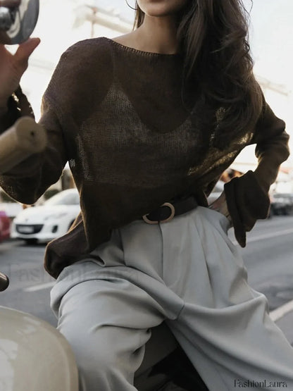 Hollow Draped Snug Knit Top