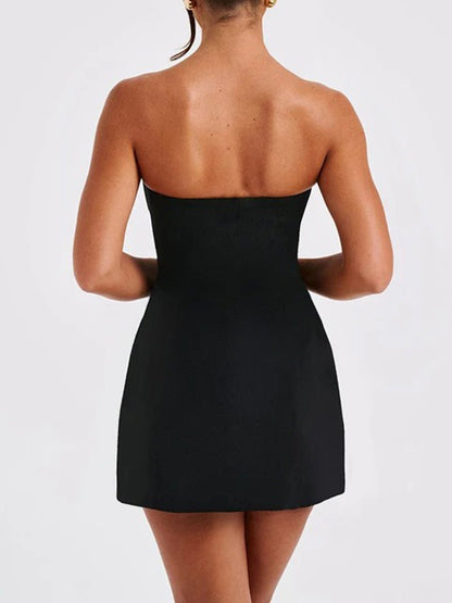 Strapless Panel Seam Pocket Bodycon Mini Dress
