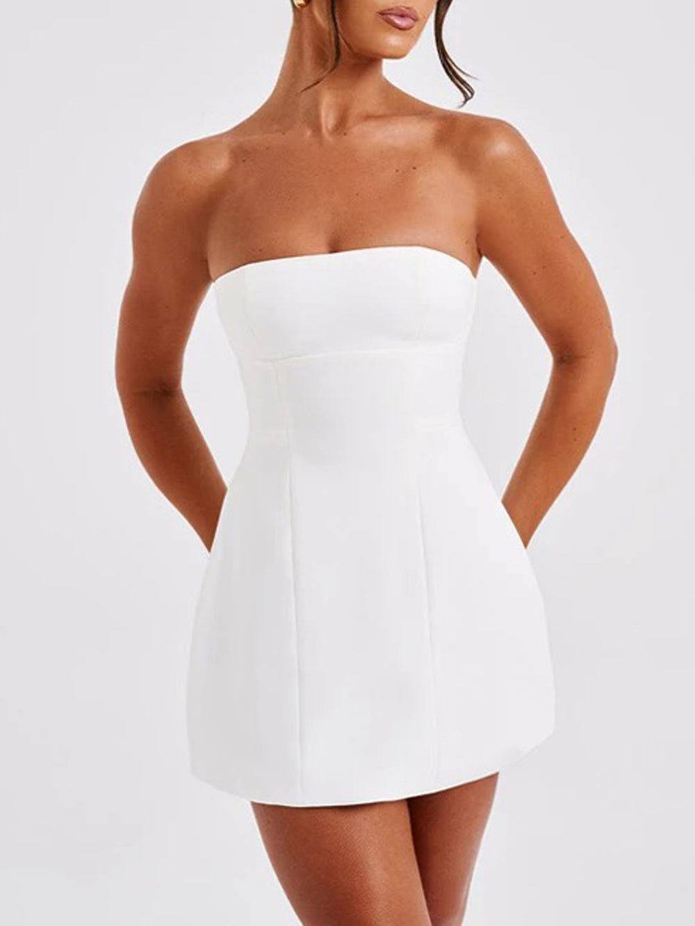Strapless Panel Seam Pocket Bodycon Mini Dress