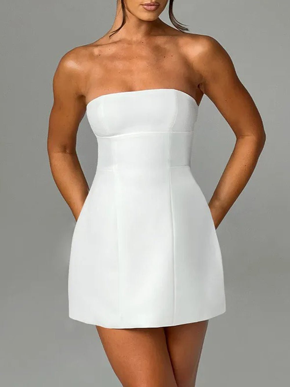 Strapless Panel Seam Pocket Bodycon Mini Dress