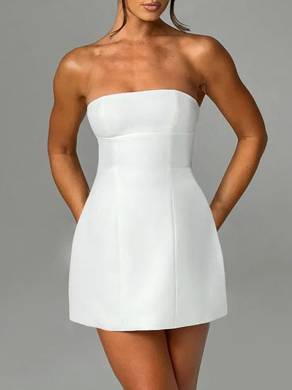 Strapless Panel Seam Pocket Bodycon Mini Dress