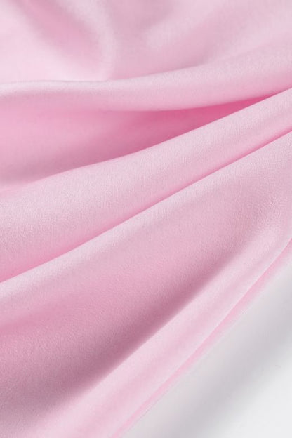 Dusty Pink Strapless Corset Ruched Waist Satin Bodycon Midi Dress