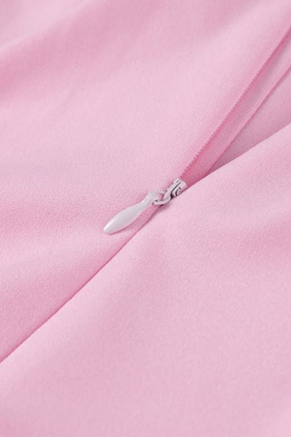 Dusty Pink Strapless Corset Ruched Waist Satin Bodycon Midi Dress