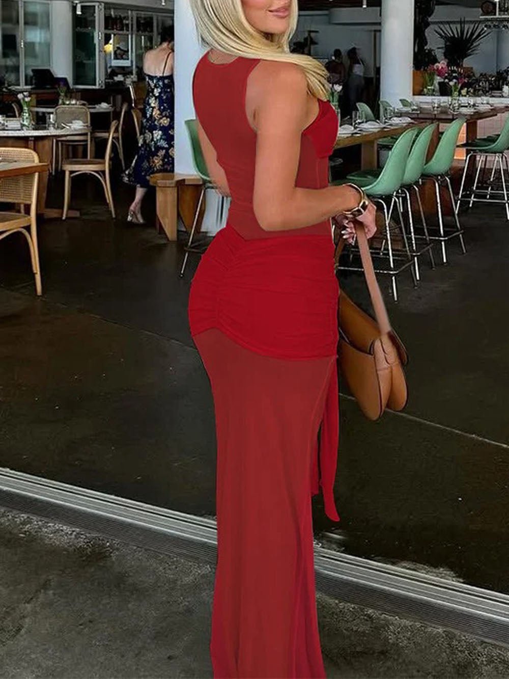 Halter Neck Twist Front Waist Knot Drape Maxi Dress