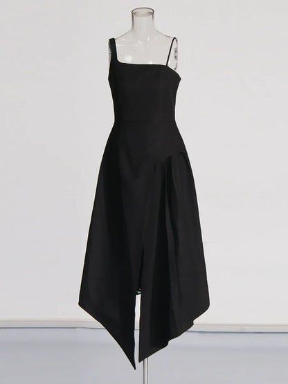 Folded Collar Capelet Layered Wrap Front Pointed Hem Midi Dress