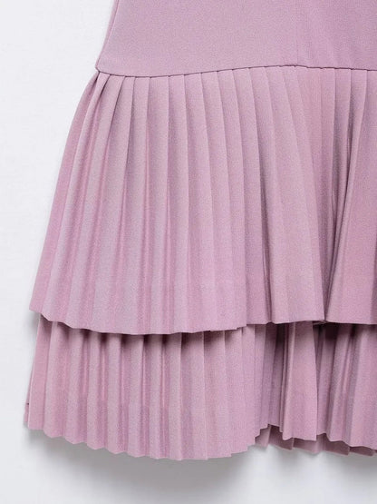 Scoop Neck Tank Strap Double Tier Accordion Pleat Drop Waist Mini Dress