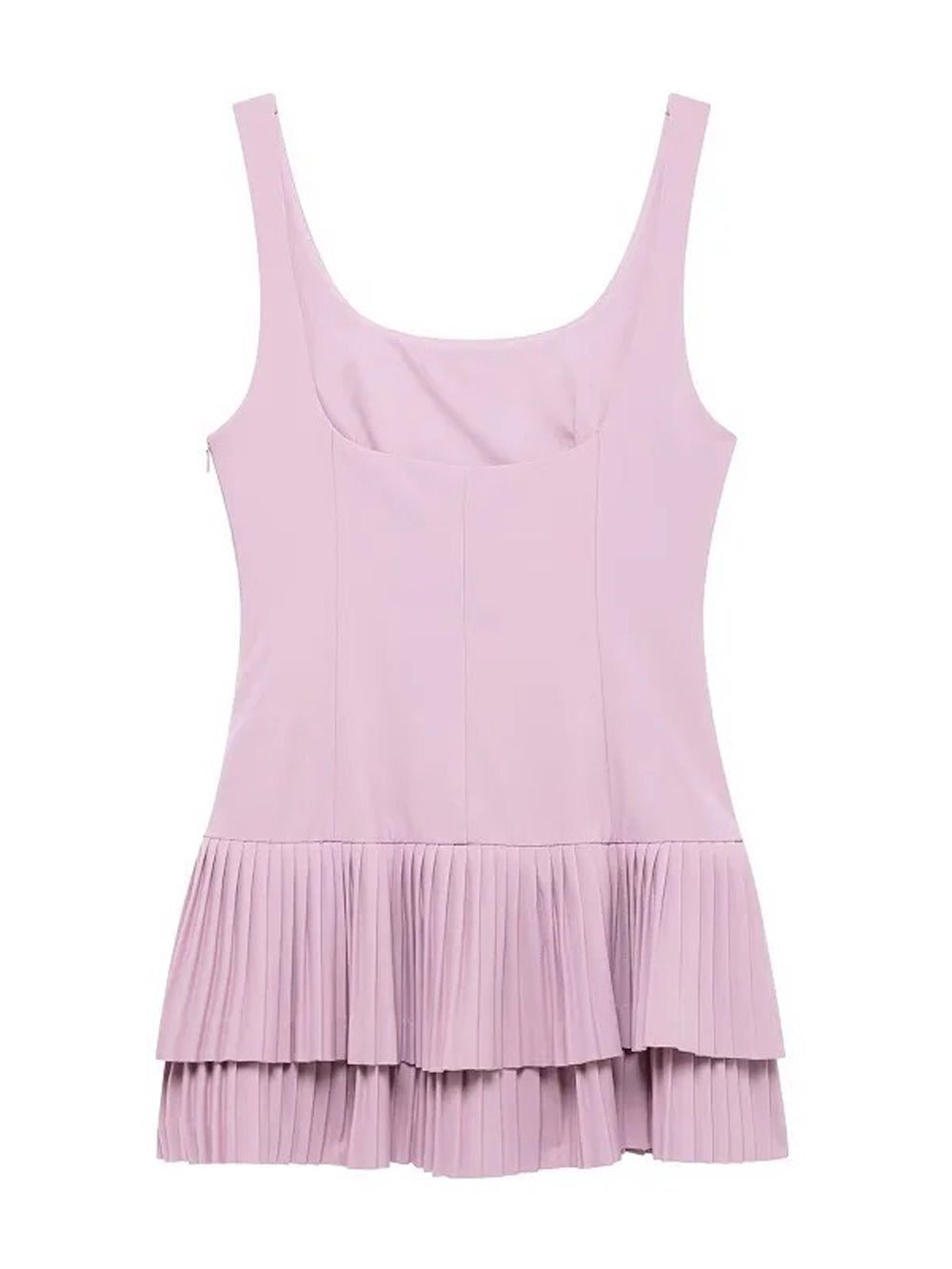 Scoop Neck Tank Strap Double Tier Accordion Pleat Drop Waist Mini Dress