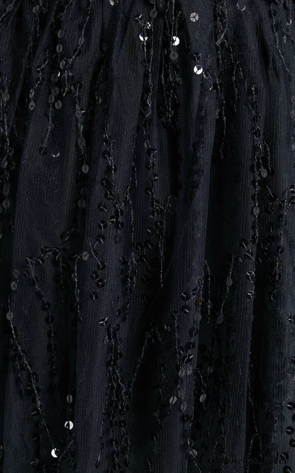 Sequin Fringe Deep V-Neck Halter Neck Fit and Flare Mini Dress