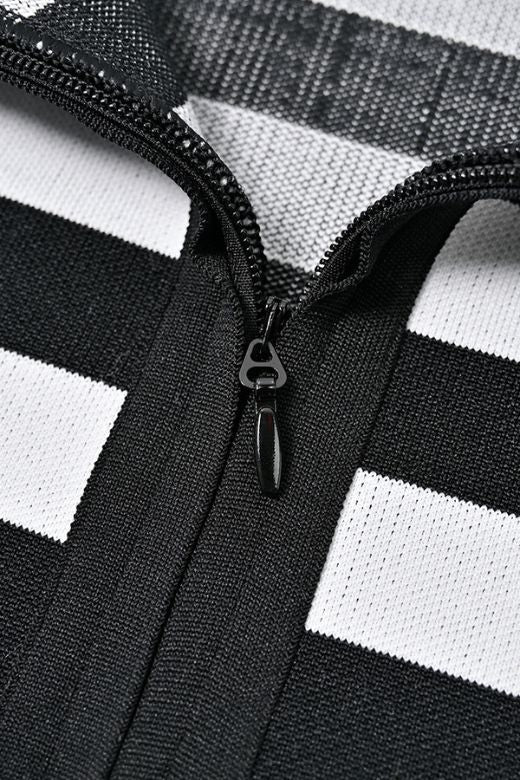 Classic Black Strapless Sweetheart Striped Bandage Mini Dress