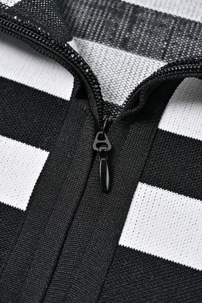 Classic Black Strapless Sweetheart Striped Bandage Mini Dress