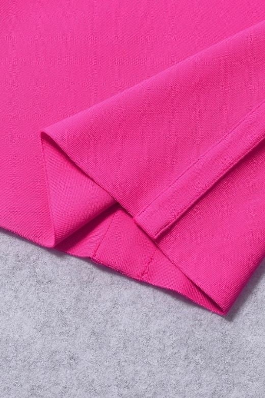 Hot Pink Halter Neck Surplice Deep V-Neck Bodycon Midi Dress