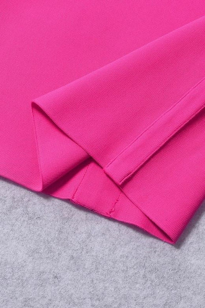 Hot Pink Halter Neck Surplice Deep V-Neck Bodycon Midi Dress