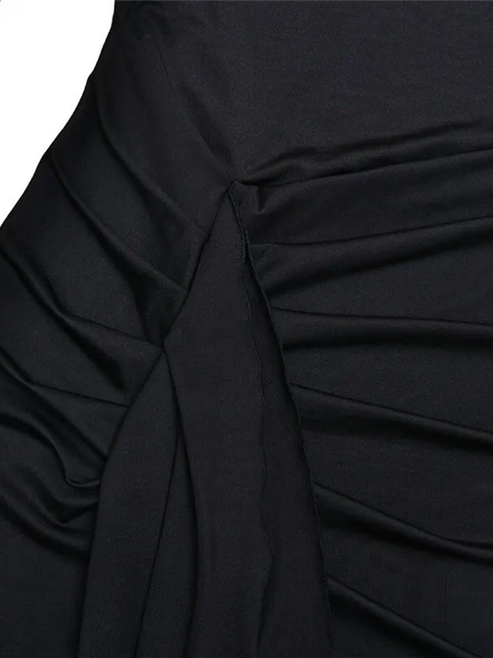 Mock Neck Long Sleeve Waist Knot Ruched High Split Column Maxi Dress