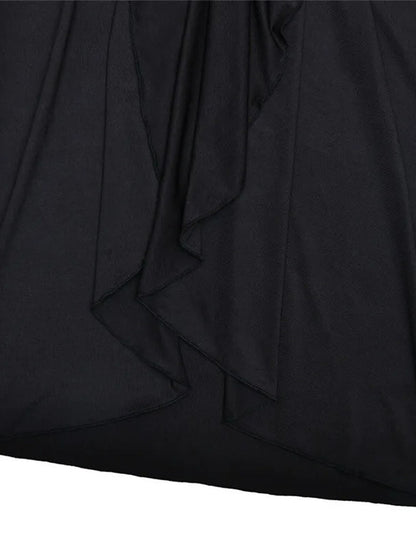 Mock Neck Long Sleeve Waist Knot Ruched High Split Column Maxi Dress