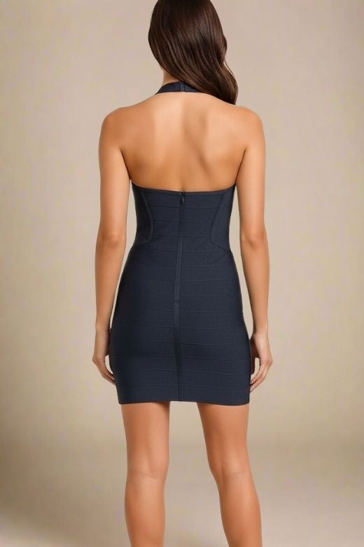 Classic Black Halter Neck Corset Bustier Bandage Mini Dress