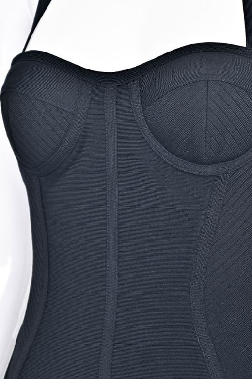 Classic Black Halter Neck Corset Bustier Bandage Mini Dress