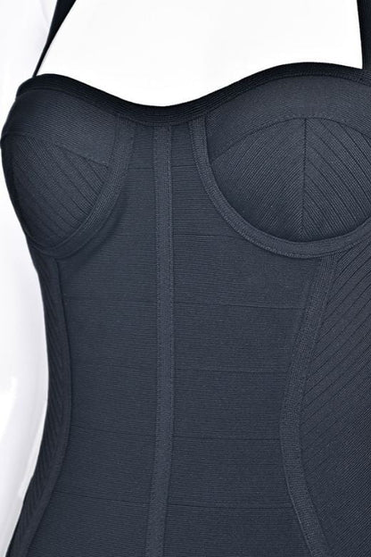 Classic Black Halter Neck Corset Bustier Bandage Mini Dress