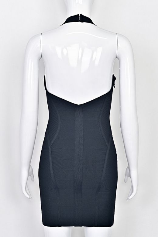Classic Black Halter Neck Corset Bustier Bandage Mini Dress