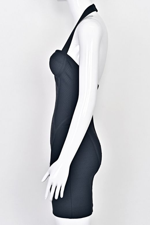 Classic Black Halter Neck Corset Bustier Bandage Mini Dress
