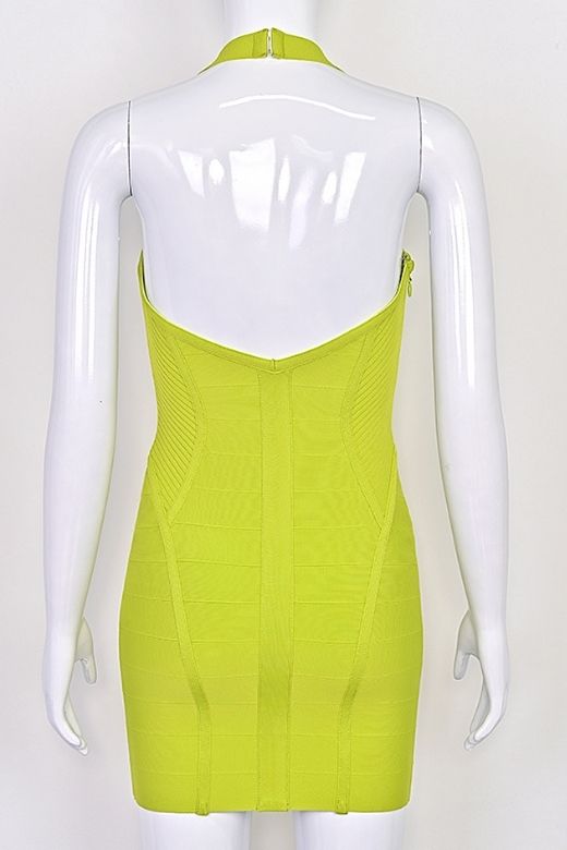 Neon Green Halter Neck Corset Bustier Bandage Mini Dress