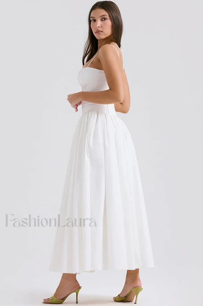 Isabella White Stylish Cotton Sundress