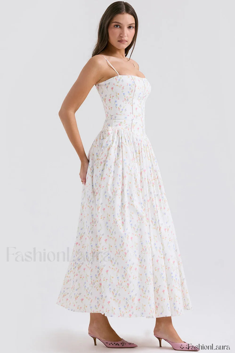Isabella White Stylish Cotton Sundress