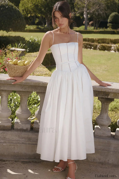 Isabella White Stylish Cotton Sundress