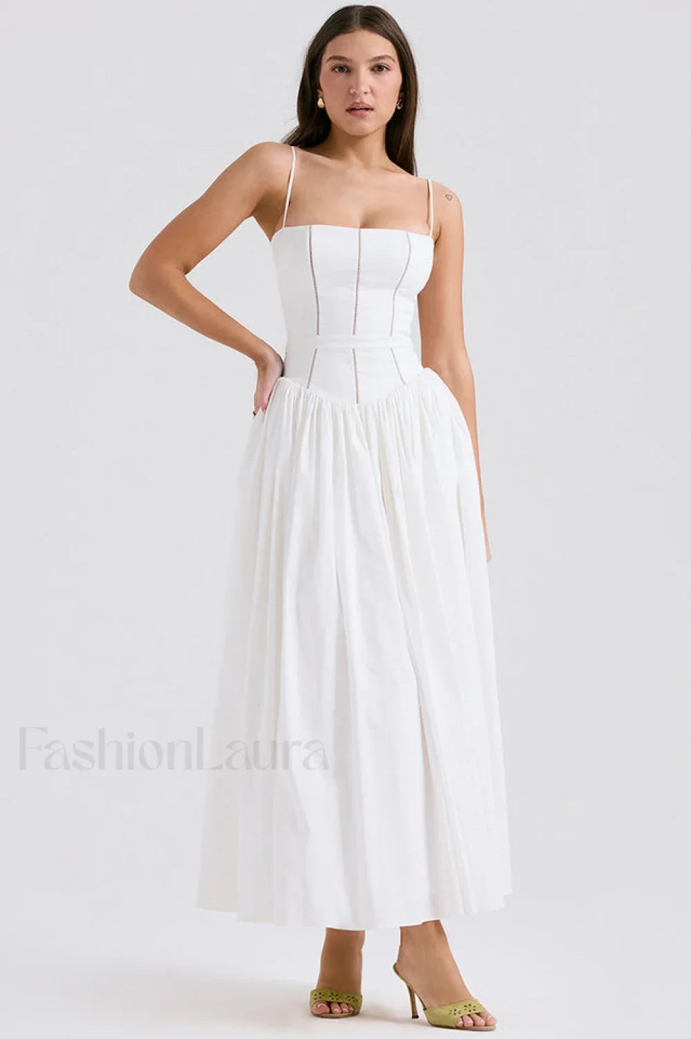 Isabella White Stylish Cotton Sundress