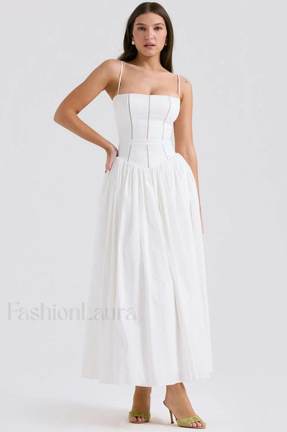 Isabella White Stylish Cotton Sundress