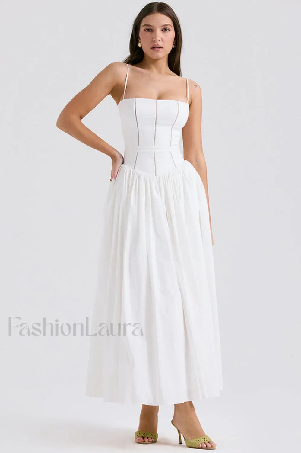 Isabella White Stylish Cotton Sundress