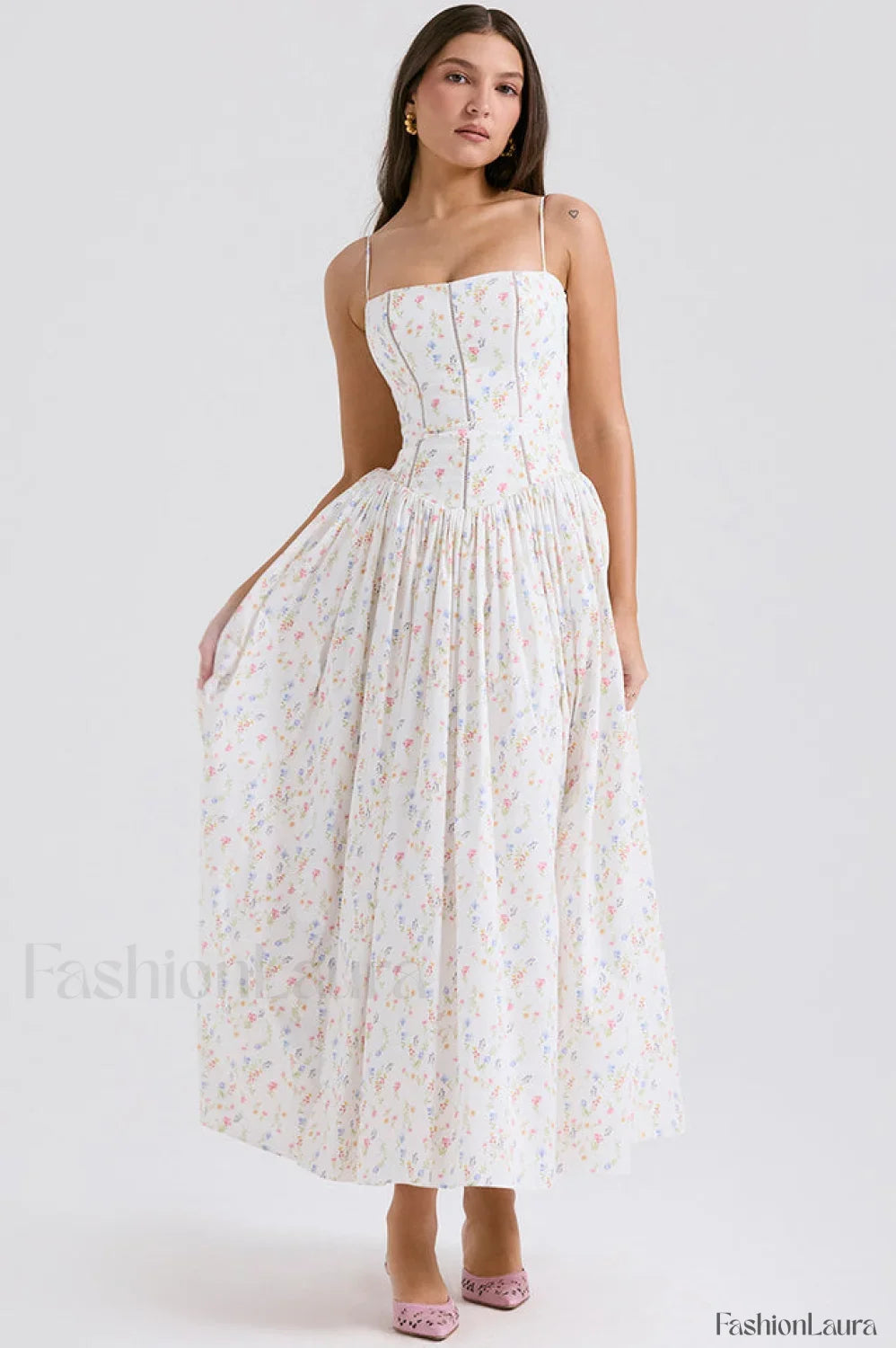 Isabella White Stylish Cotton Sundress