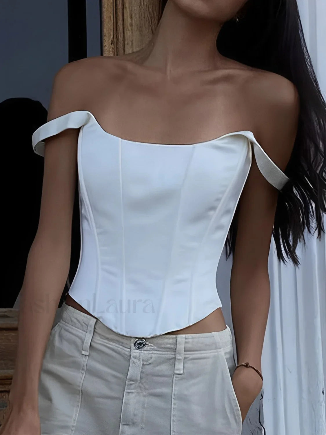 Ivory Glow Tied Trendy Crop Corset Top