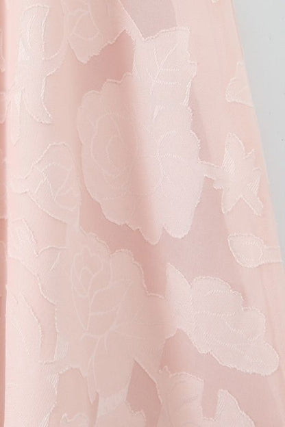Dusty Pink Spaghetti Strap Square Neck Ruched 3D Petal Applique A-Line Maxi Dress