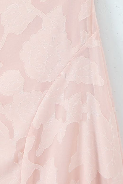 Dusty Pink Spaghetti Strap Floral Appliqué A-Line Maxi Gown