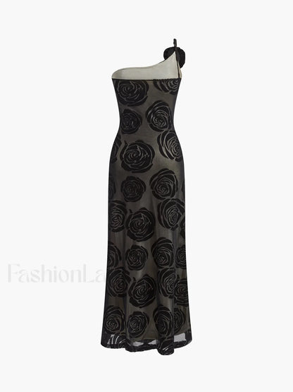 Jacquard Floral Asymmetrical Long Dress