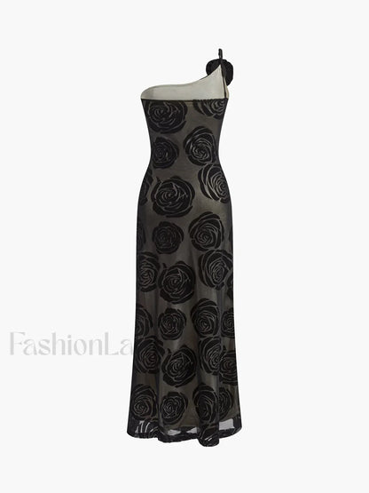 Jacquard Floral Asymmetrical Long Dress