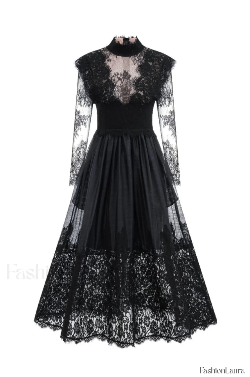 Jamie Black Floral Charming Lace Stitching Dress