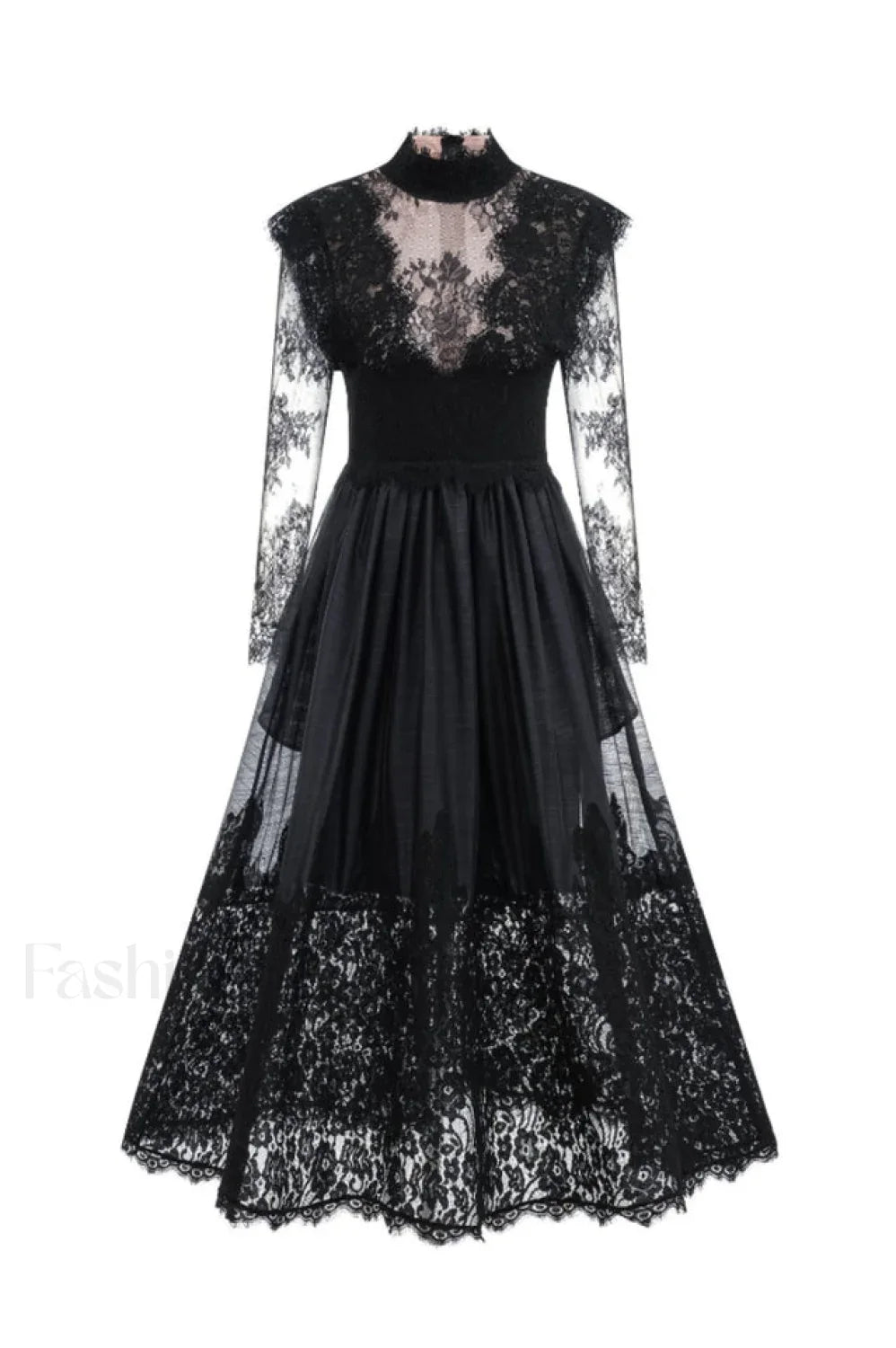 Jamie Black Floral Charming Lace Stitching Dress