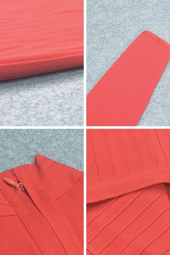Lipstick Red Mock Neck Long Sleeve Criss Cross Waist Ribbed Knit Bandage Midi Dress