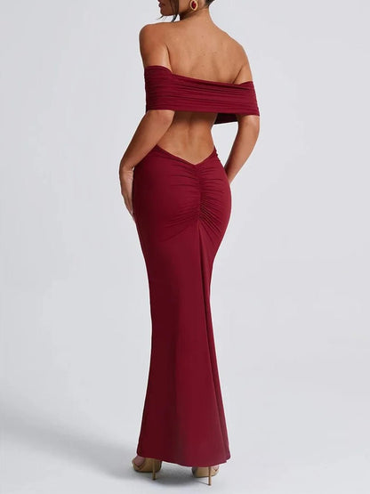 Off Shoulder Ruched Bust Band Bodycon Maxi Dress