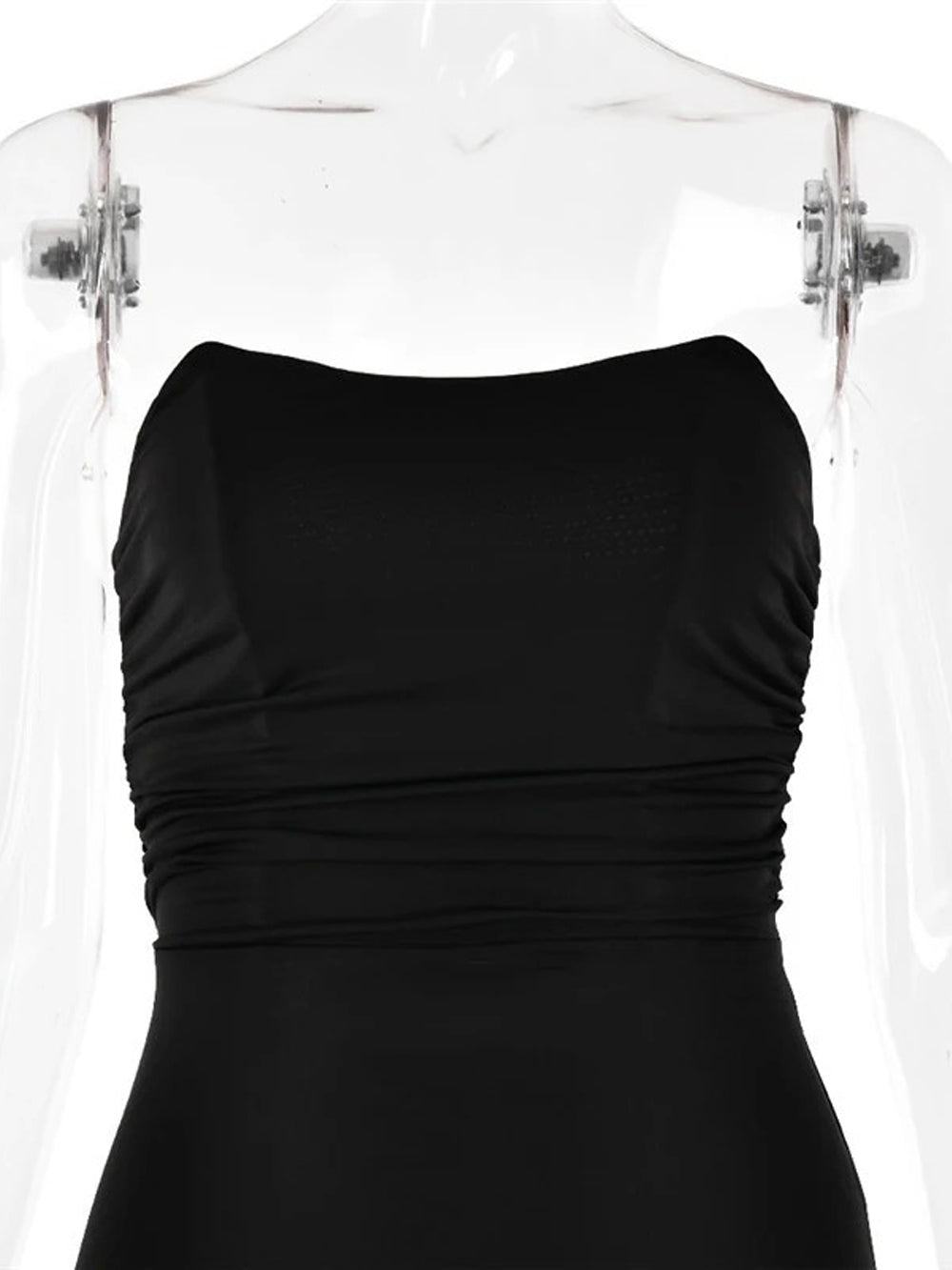 Strapless Bandeau Horizontal Ruched Bodycon Column Maxi Dress