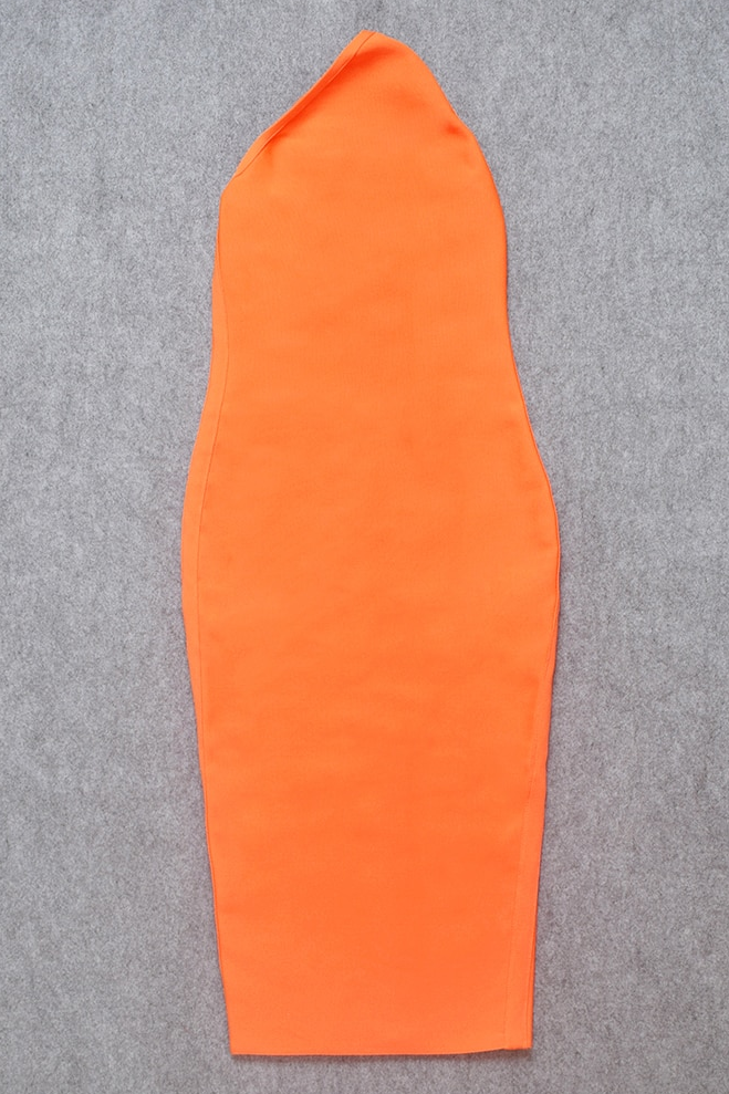 Apricot Orange One Shoulder Sleeveless Bodycon Midi Dress