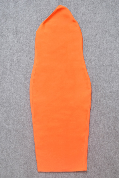 Apricot Orange One Shoulder Sleeveless Bodycon Midi Dress