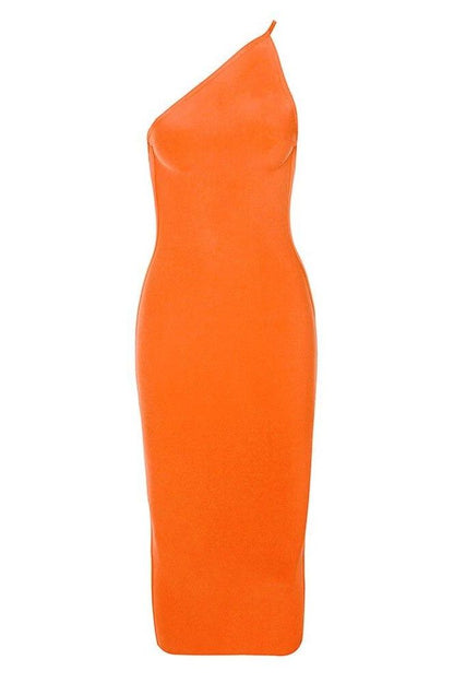 Apricot Orange One Shoulder Sleeveless Bodycon Midi Dress