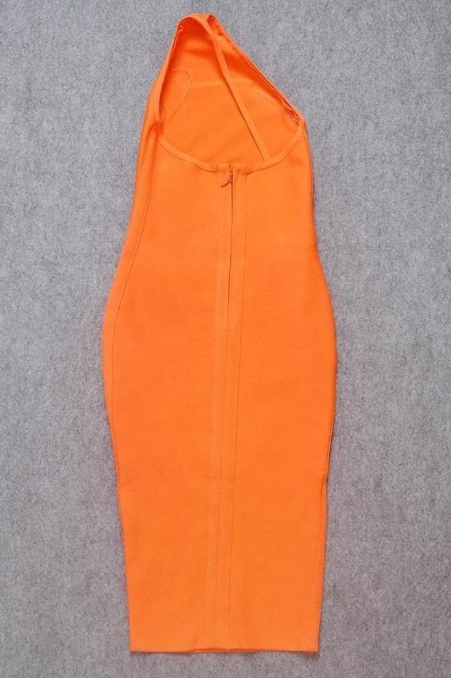 Apricot Orange One Shoulder Sleeveless Bodycon Midi Dress